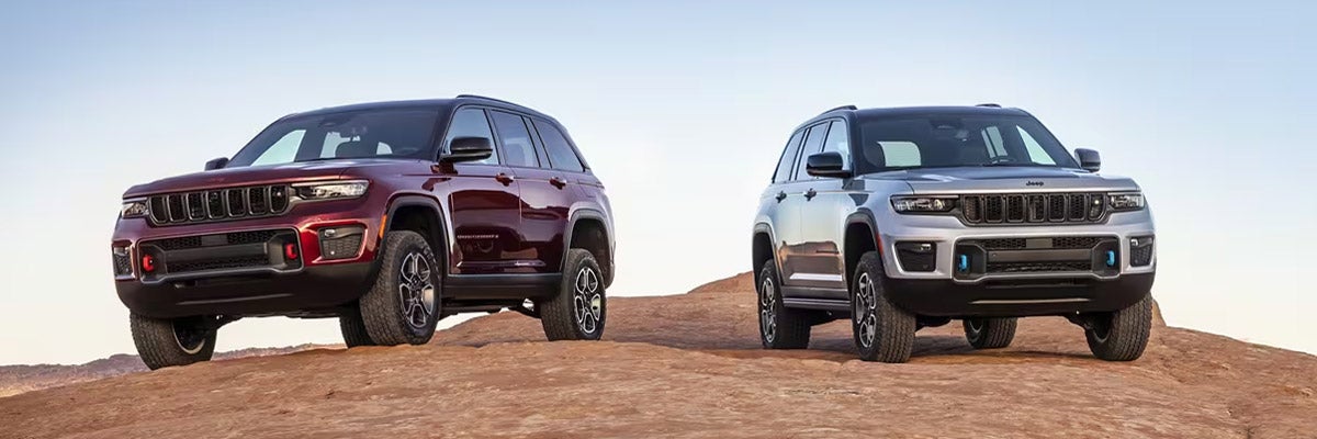 A 2022 Jeep Grand Cherokee Trailhawk and Trailhawk 4xe